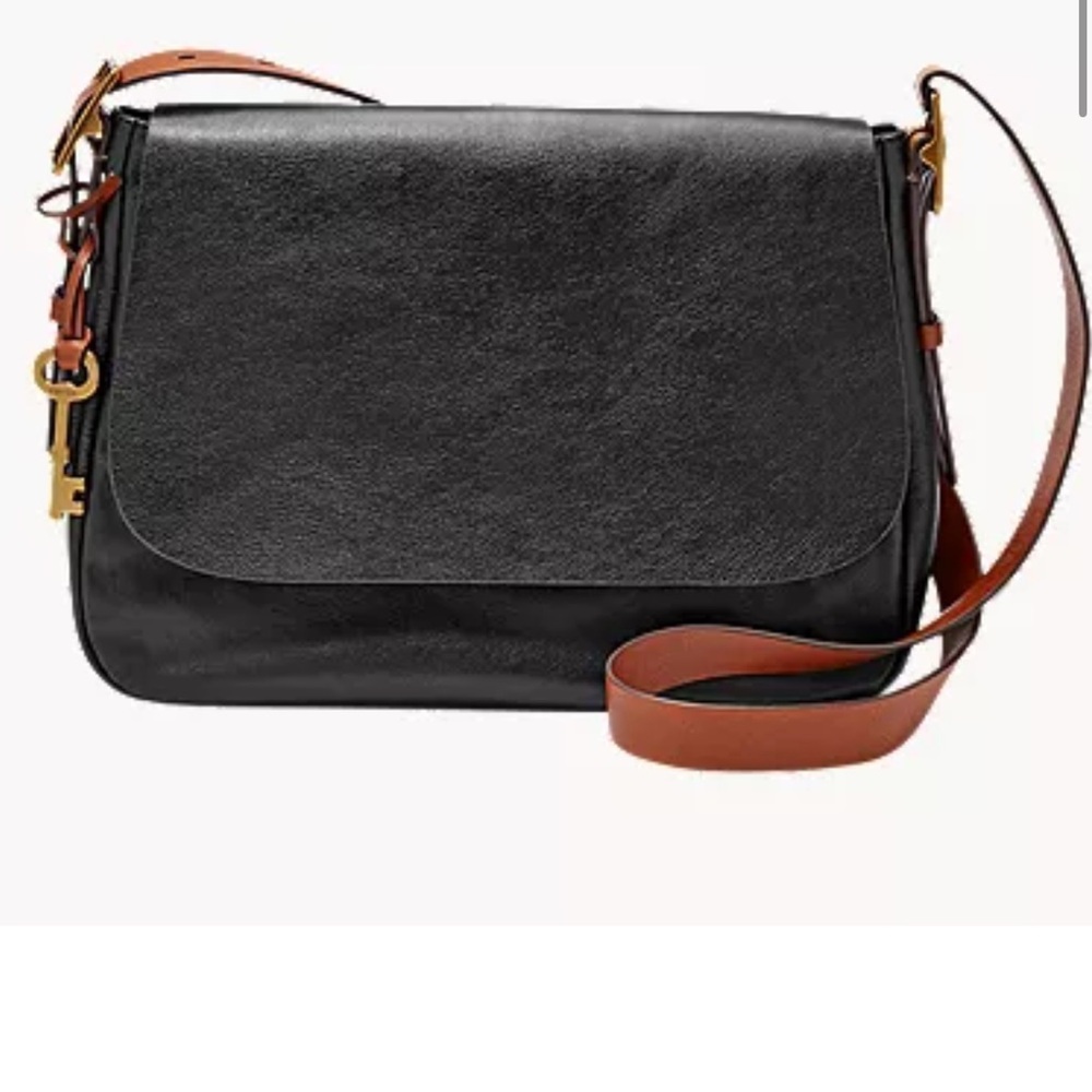 FOSSIL Harper Leather Grained Large Flap Crossbody Bag Purse Classic